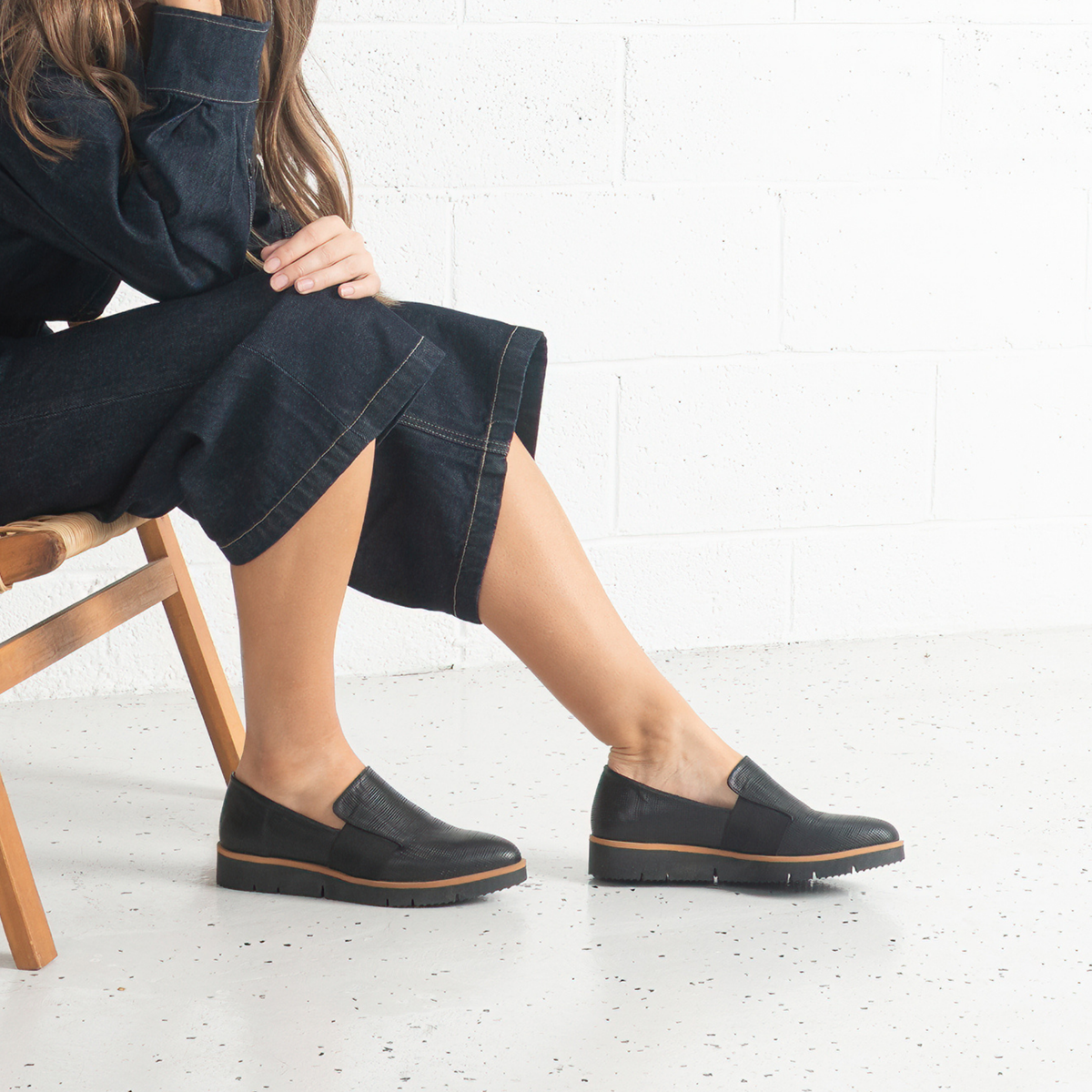 Olga Black Leather Flats