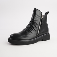 Theona Black Leather Ankle Boots