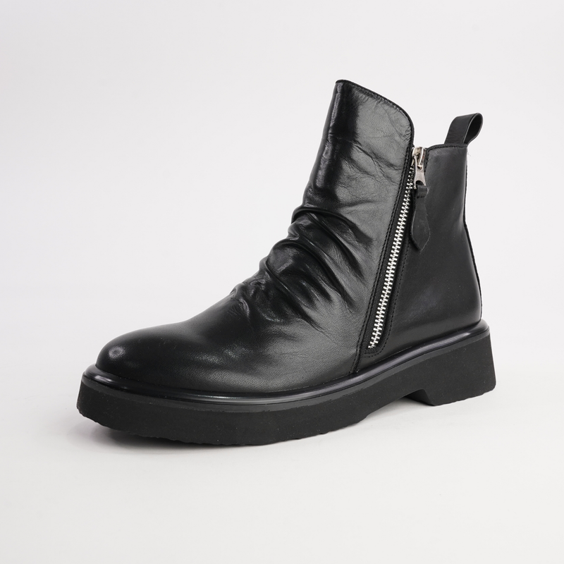 Theona Black Leather Ankle Boots