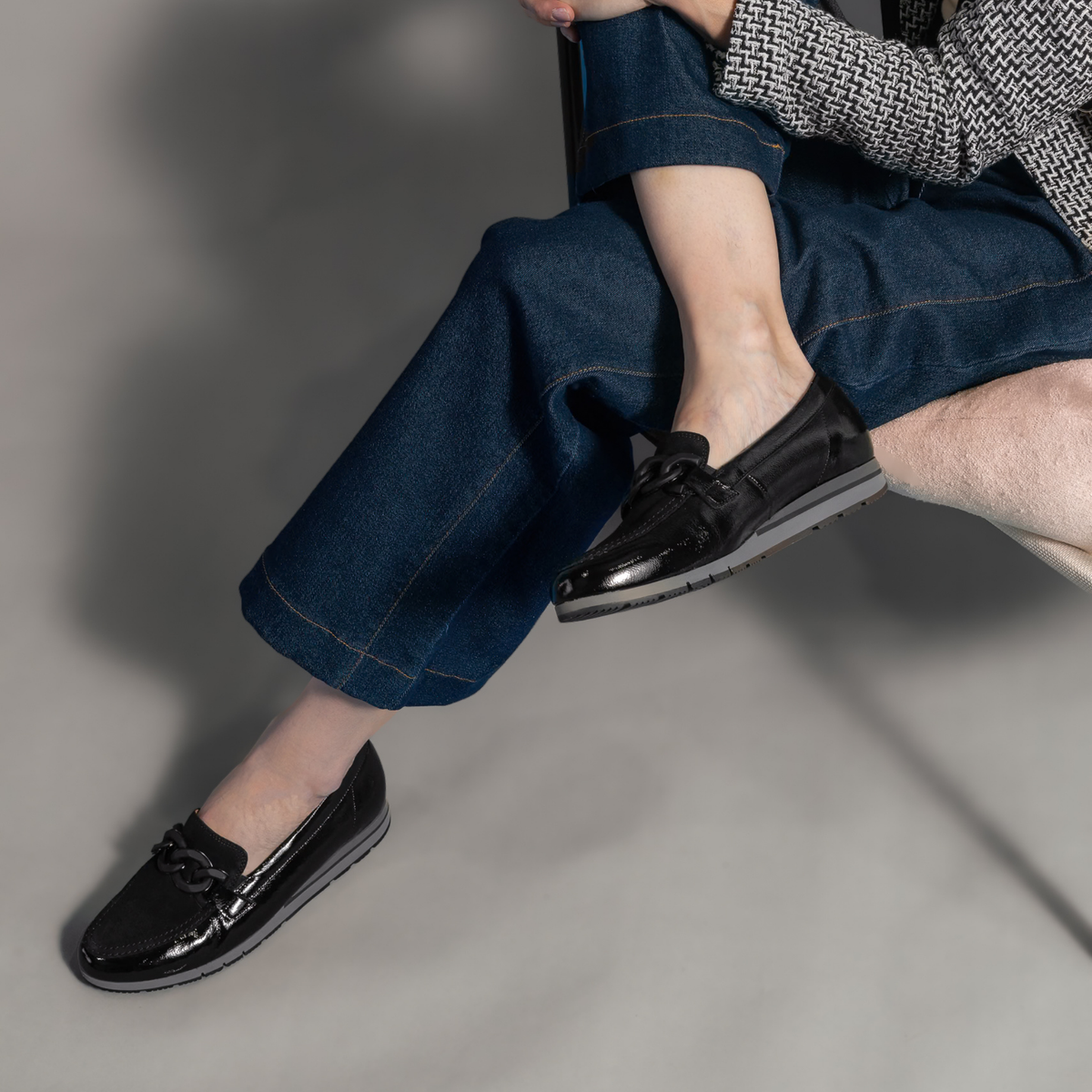 Giselle Black Patent/ Black Suede Leather Loafers