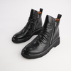 Theona Black Leather Ankle Boots
