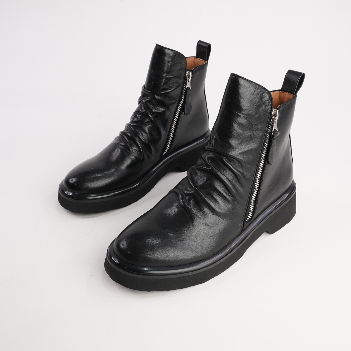Theona Black Leather Ankle Boots