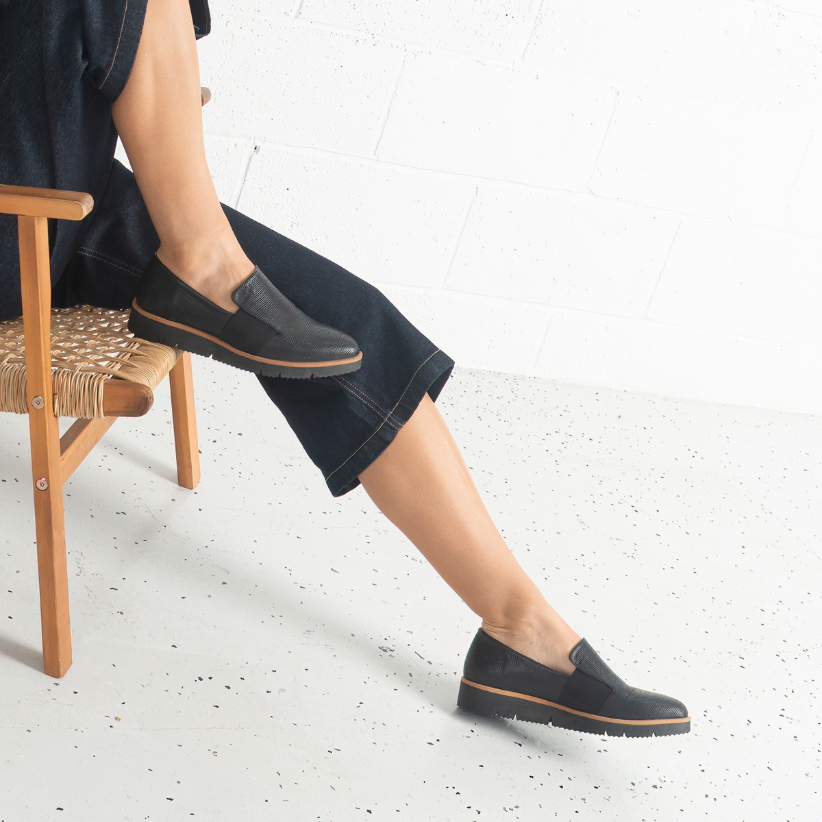 Olga Black Leather Flats