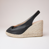 Cisne Black/ Taupe Leather Espadrille Wedges