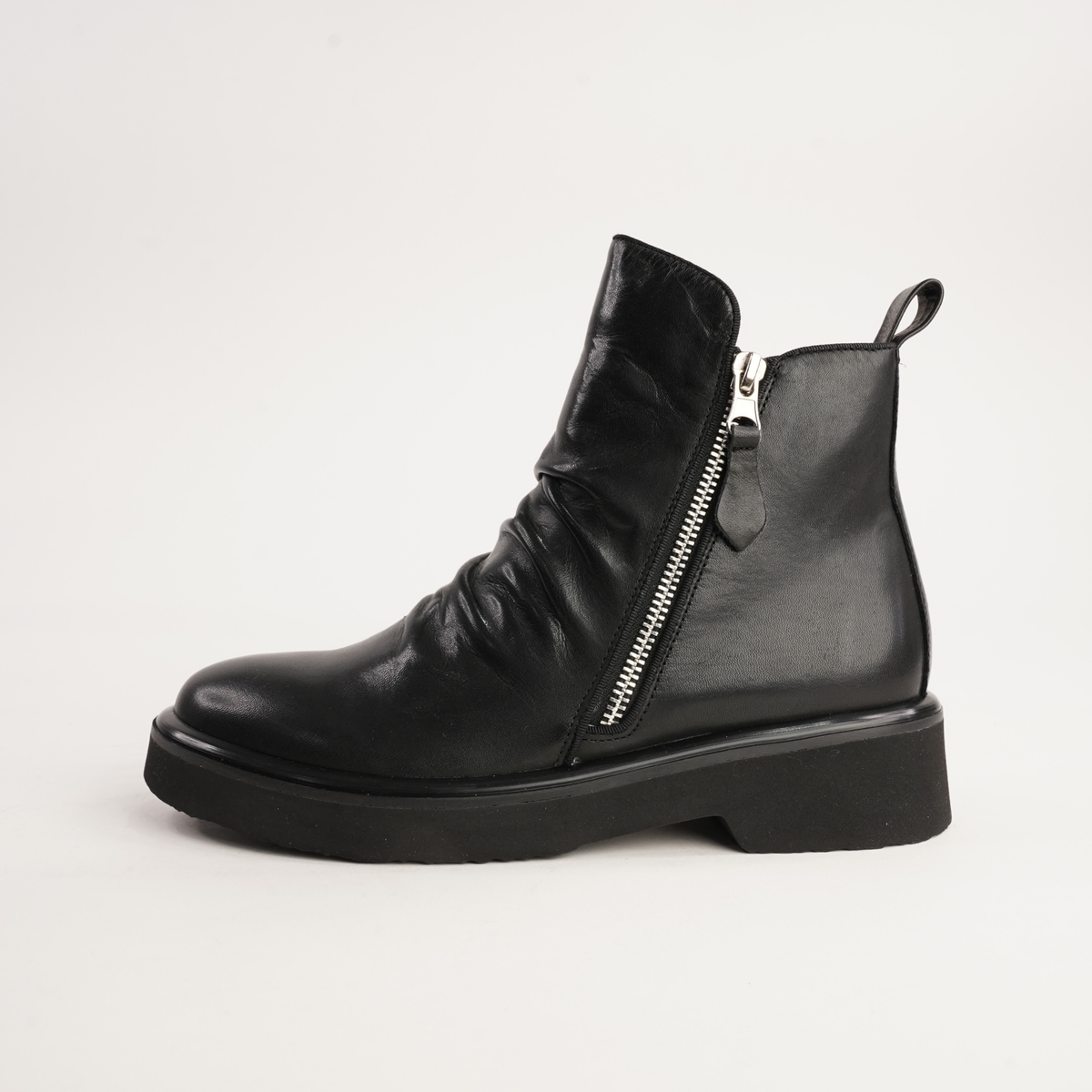 Theona Black Leather Ankle Boots