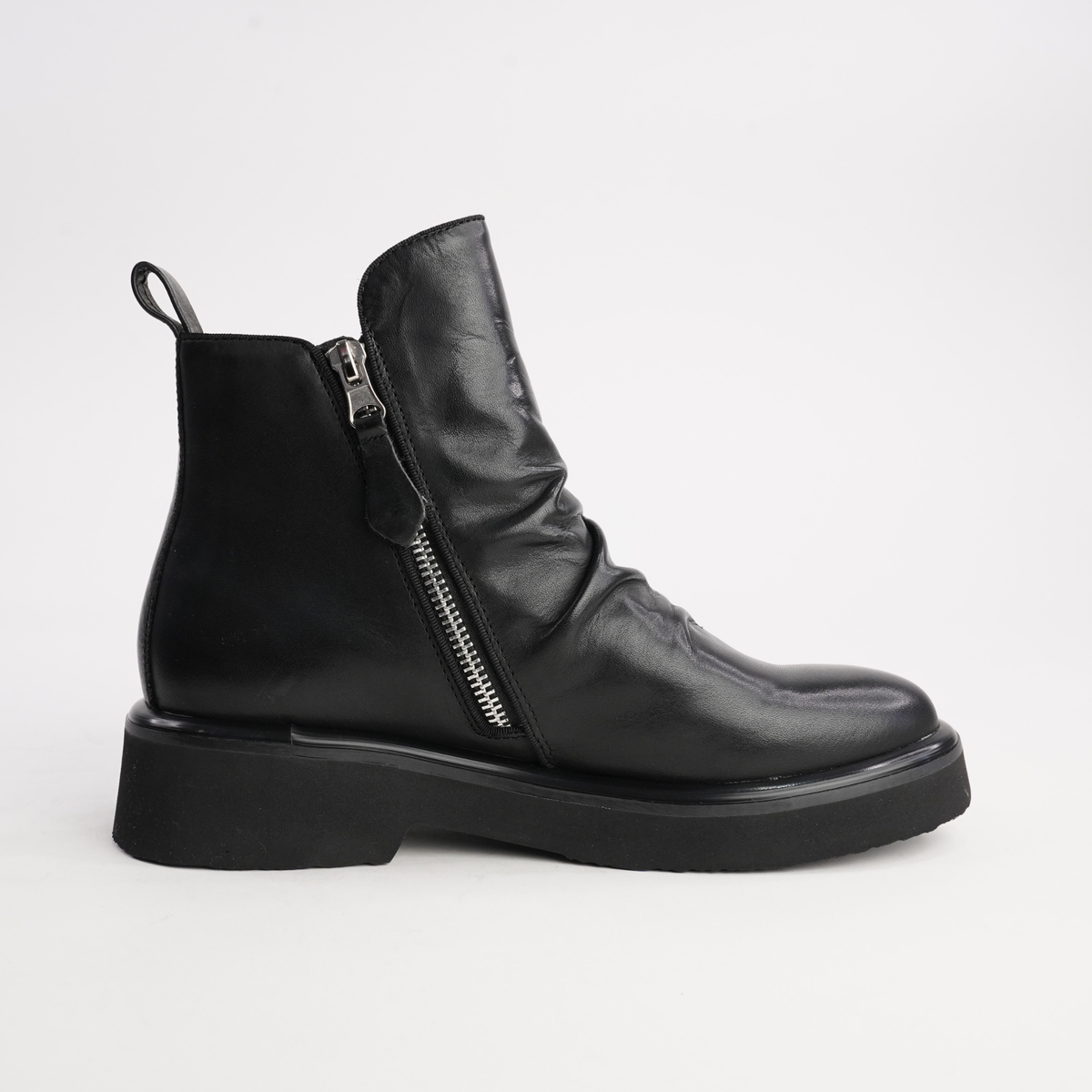 Theona Black Leather Ankle Boots