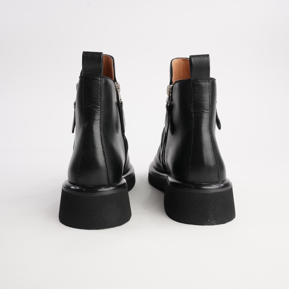 Theona Black Leather Ankle Boots