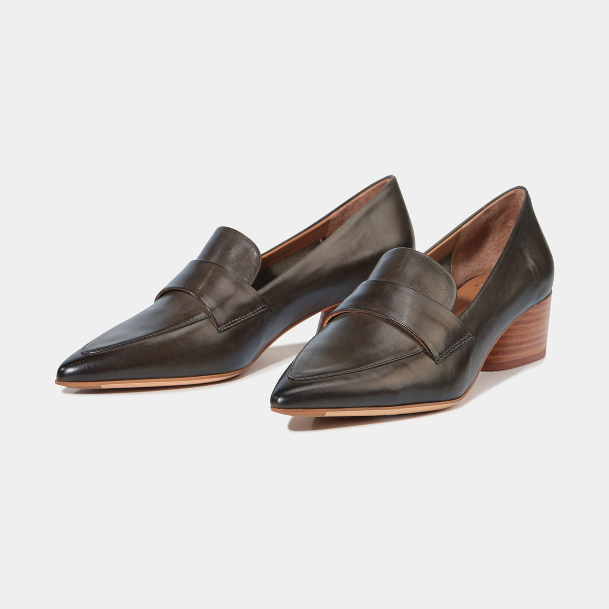 Hatena Dark Olive Leather Heels - EOS FOOTWEAR | Shouz