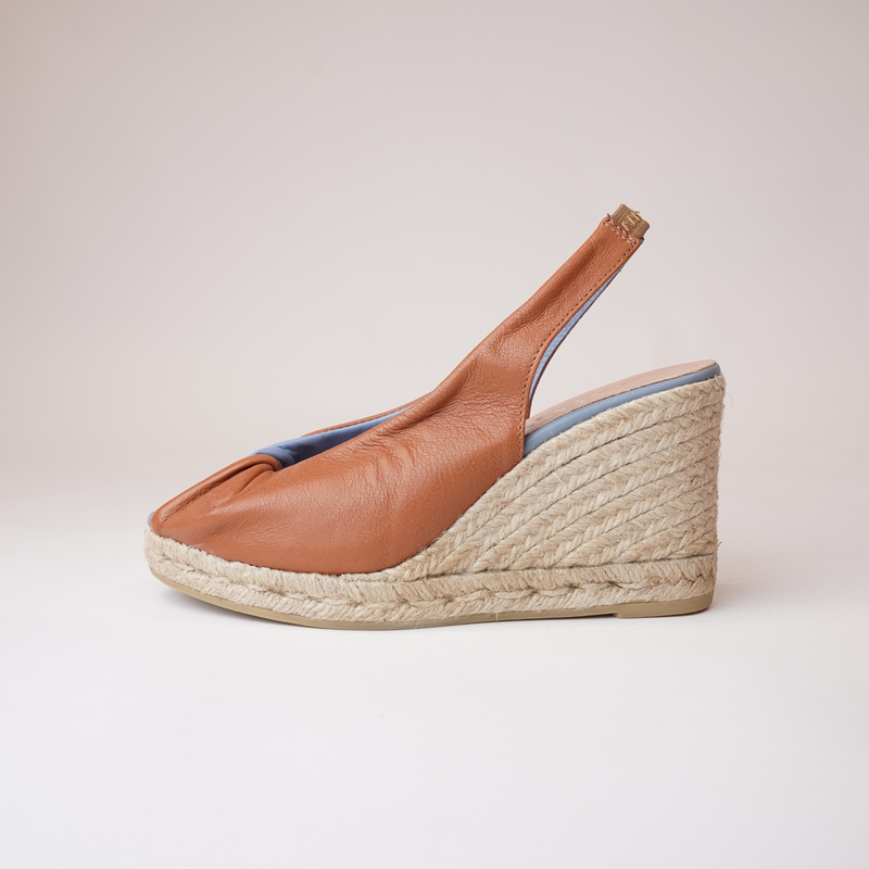 Cisne Cuero/ Jeans Leather Espadrille Wedges