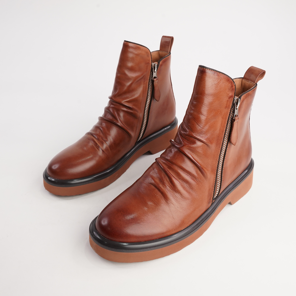 Theona Brandy Leather Ankle Boots