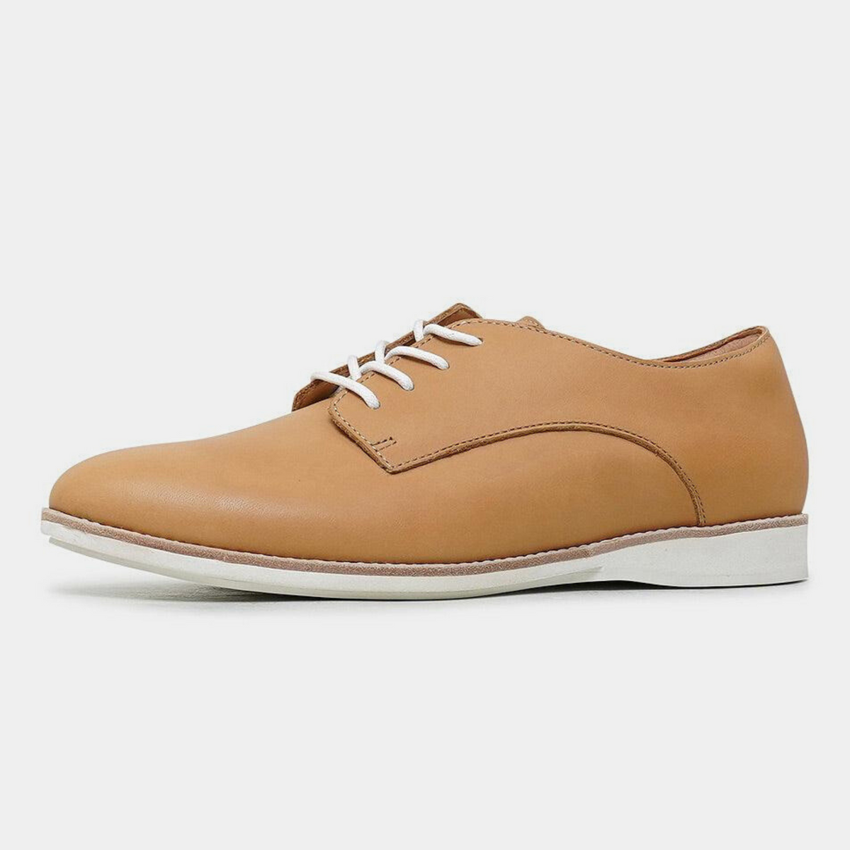 Derby Soft Tan Leather Lace Up Flats - ROLLIE | Shouz