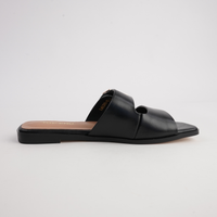 Larino Black Leather Slides