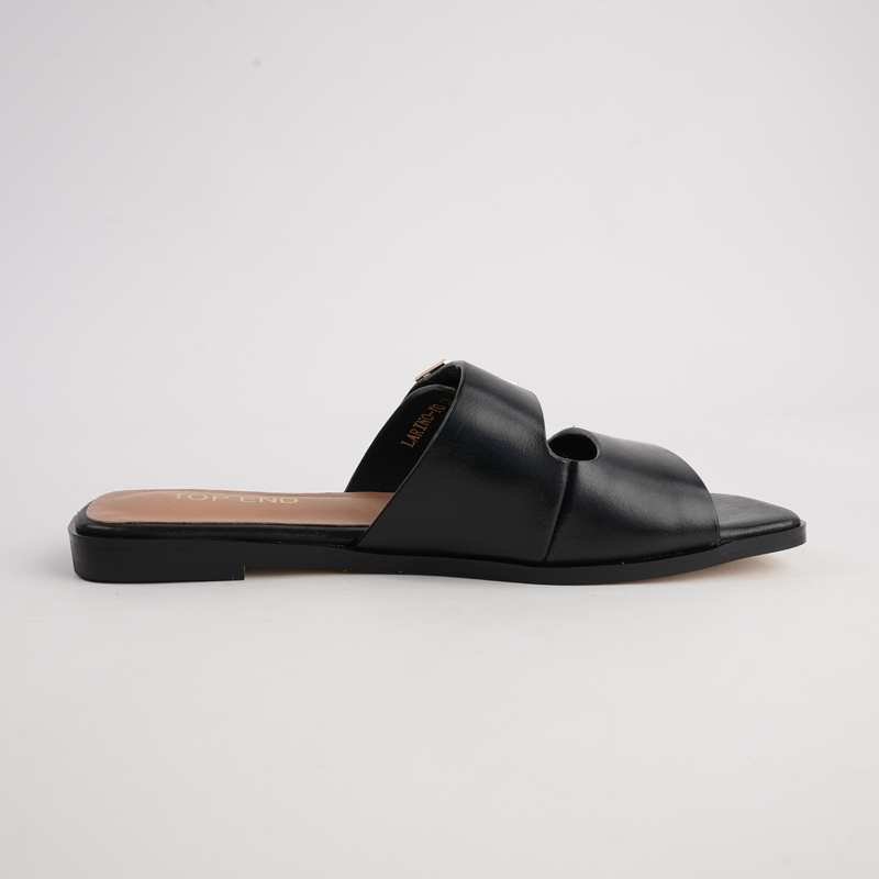 Larino Black Leather Slides