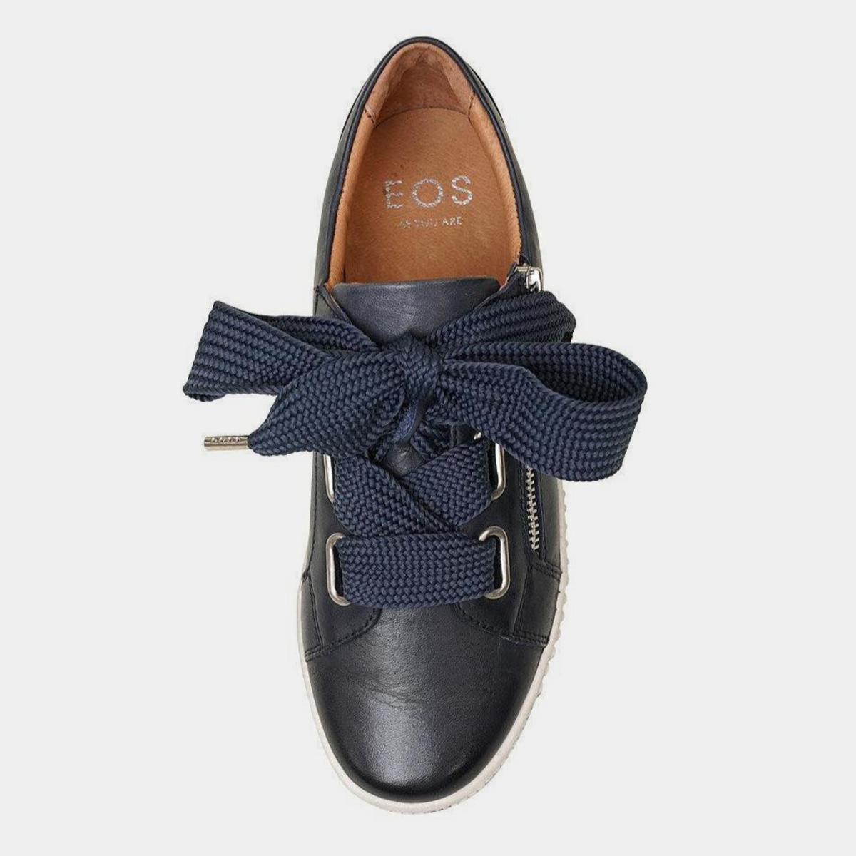 Jovi navy leather sneakers for women, showcasing a stylish design and casual comfort from EOS Footwear.