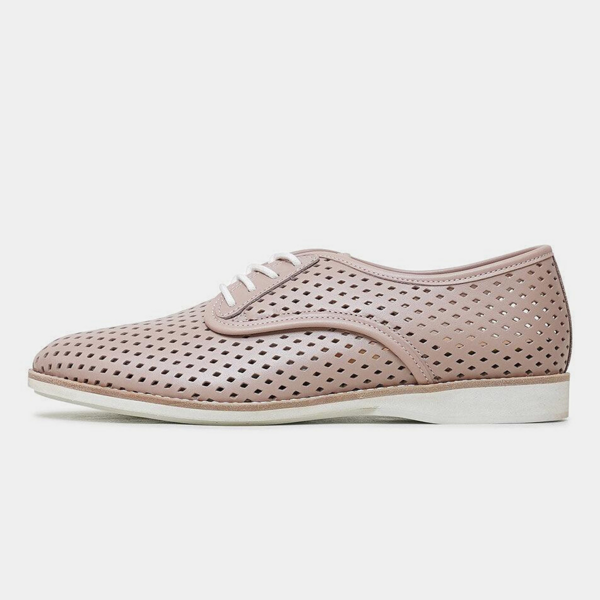Derby Punch Chalk Pink Leather Lace Up Flats - ROLLIE | Shouz