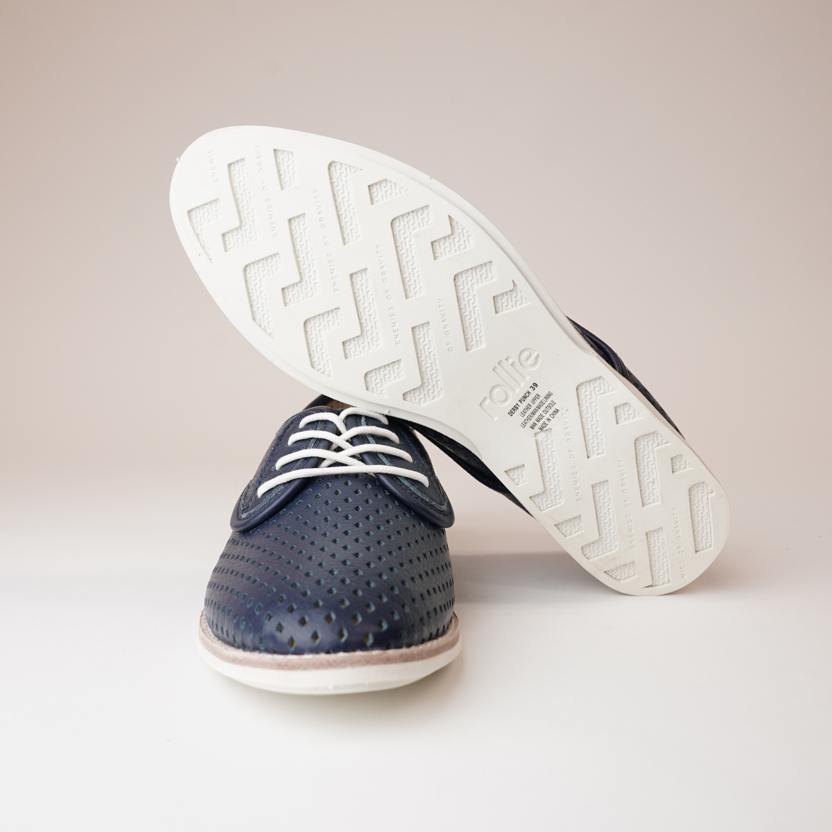 Derby Punch Navy Tumble Lace Up Flats - ROLLIE | Shouz