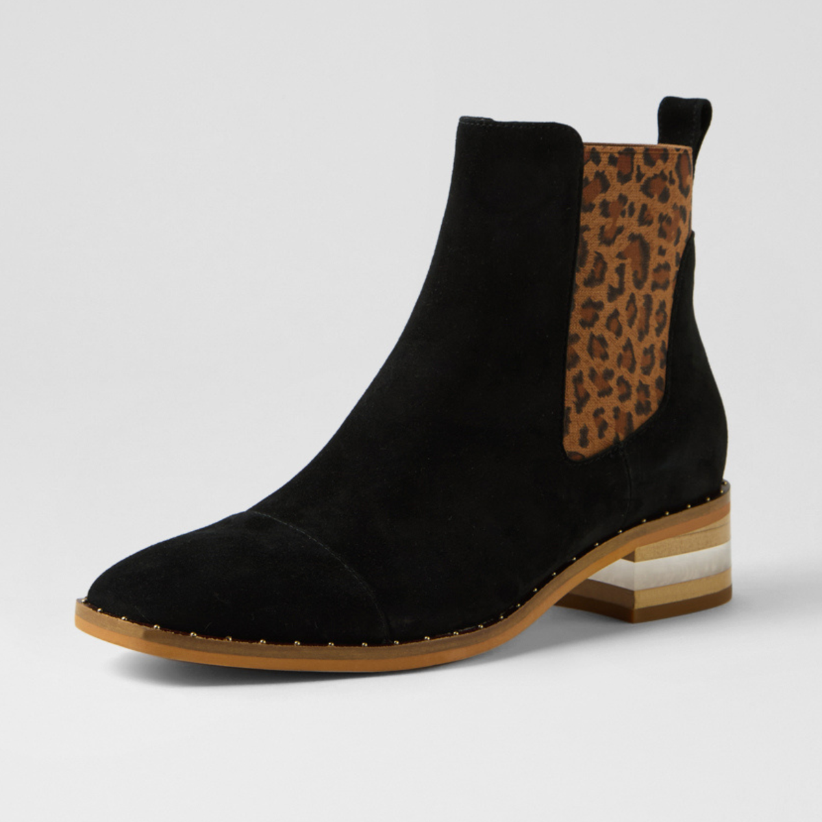 Forda Black Suede/ Leopard Elastic Ankle Boots - DJANGO AND JULIETTE | Shouz