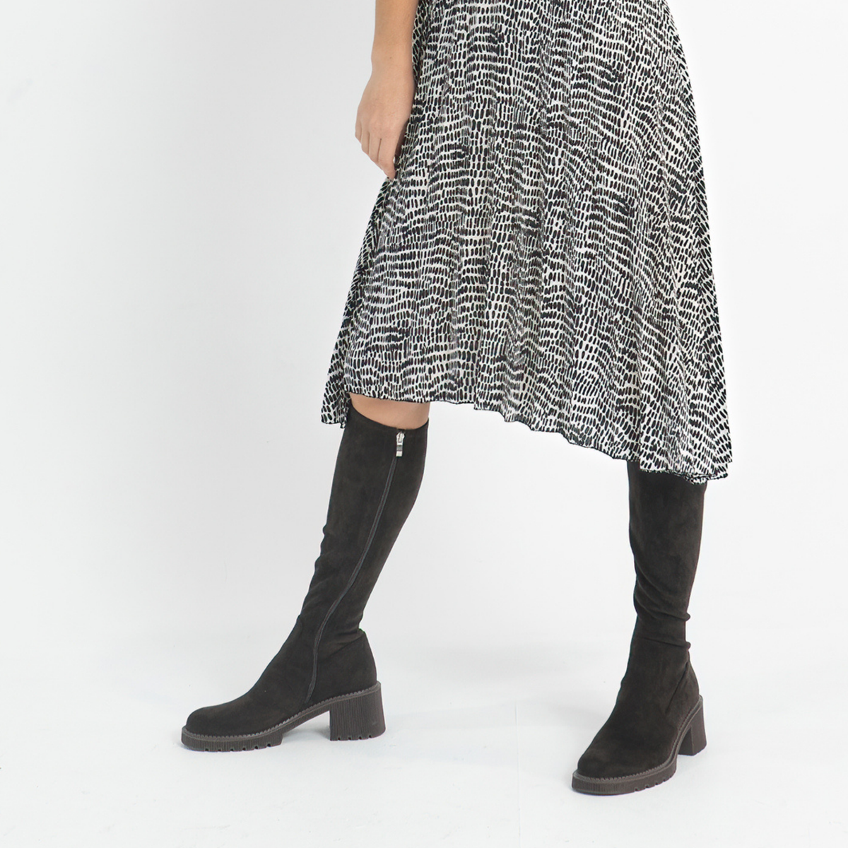 Zina Choc Suede Stretch Knee High Boots - DJANGO AND JULIETTE | Shouz