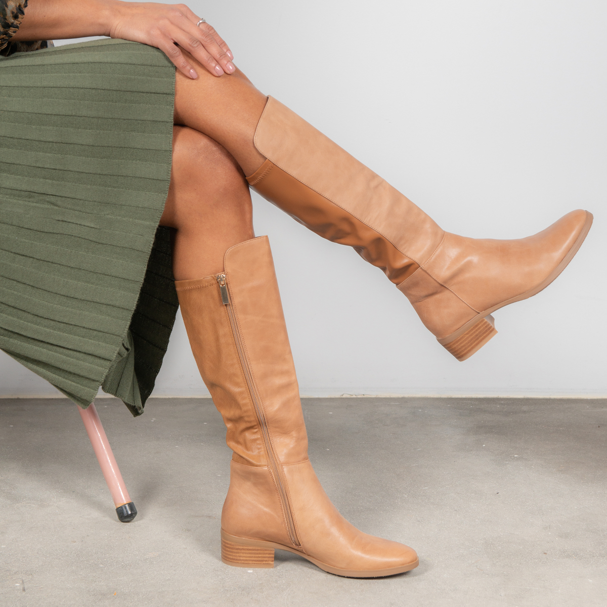 Tetley Tan Leather Knee High Boots by Django Juliette – Shouz