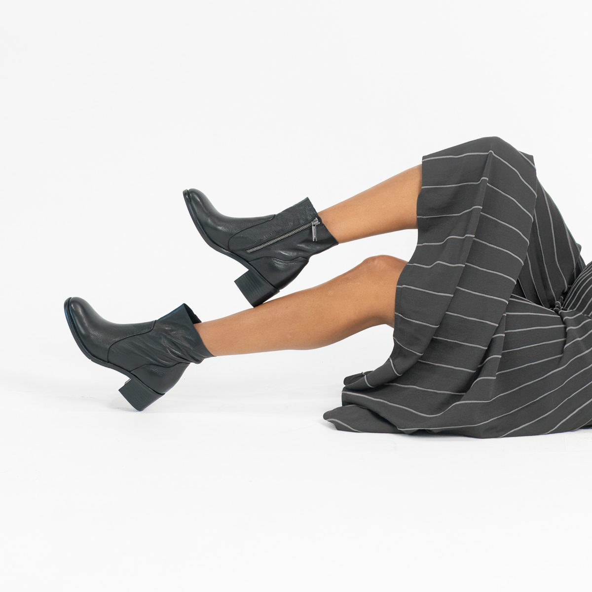 Rarna Black/ Black Heel Leather Ankle Boots