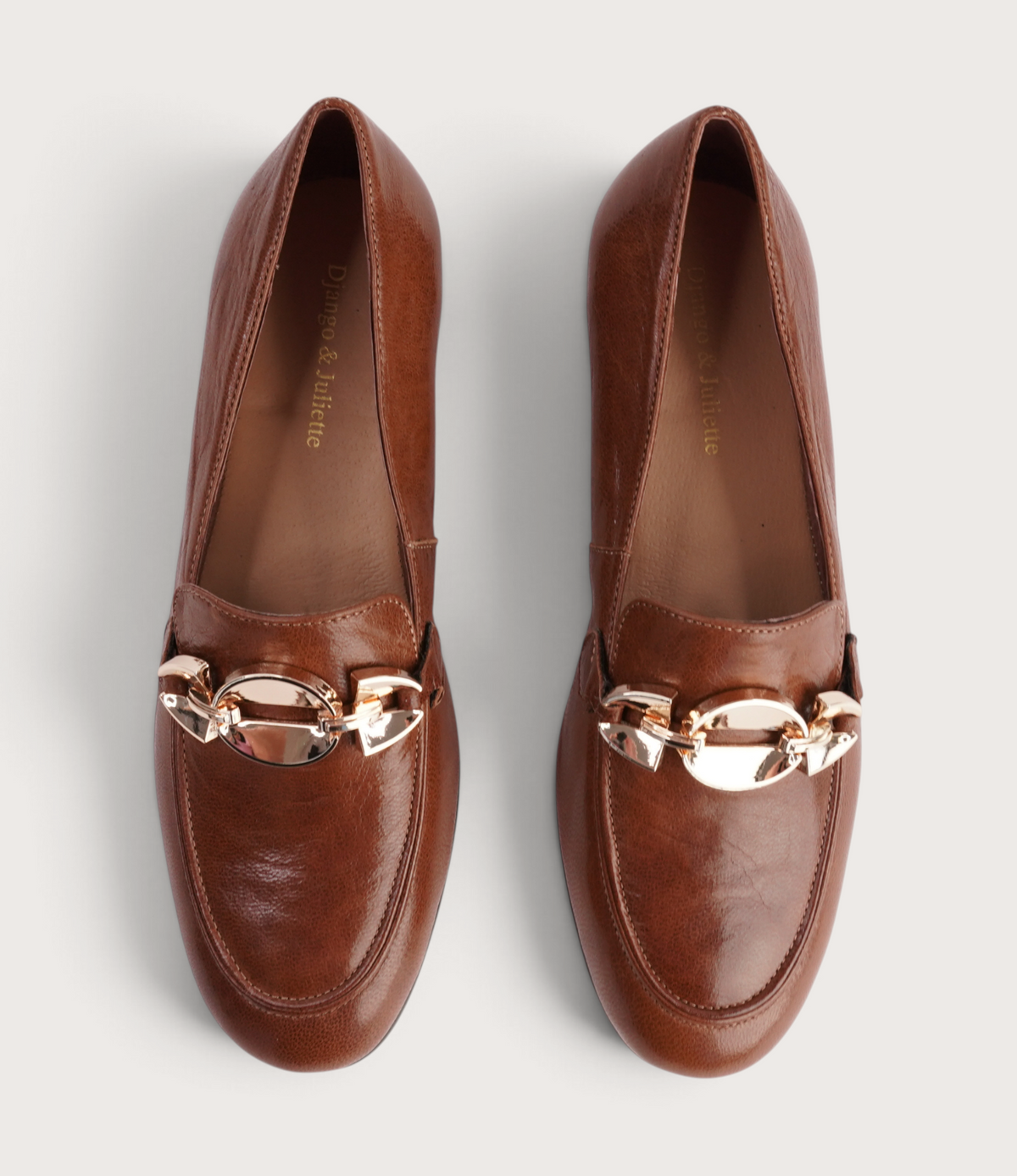 Ilysa Cognac Polish Leather Loafers - DJANGO AND JULIETTE | Shouz