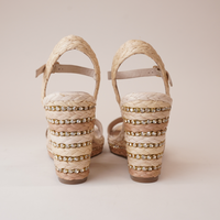 Etroya Almond Leather Espadrille Wedges