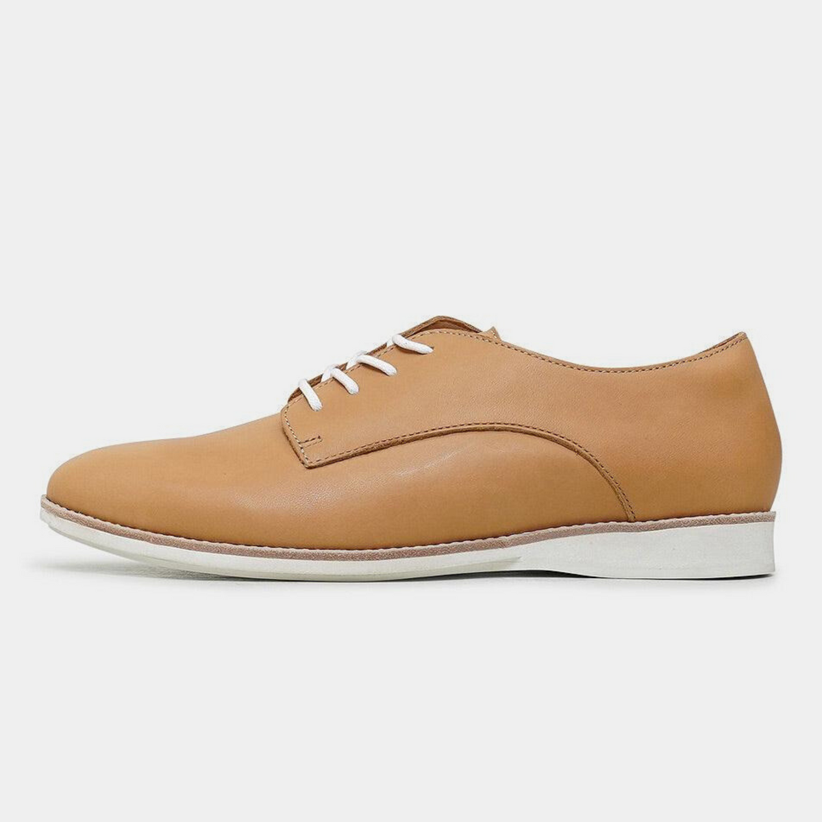 Derby Soft Tan Leather Lace Up Flats - ROLLIE | Shouz
