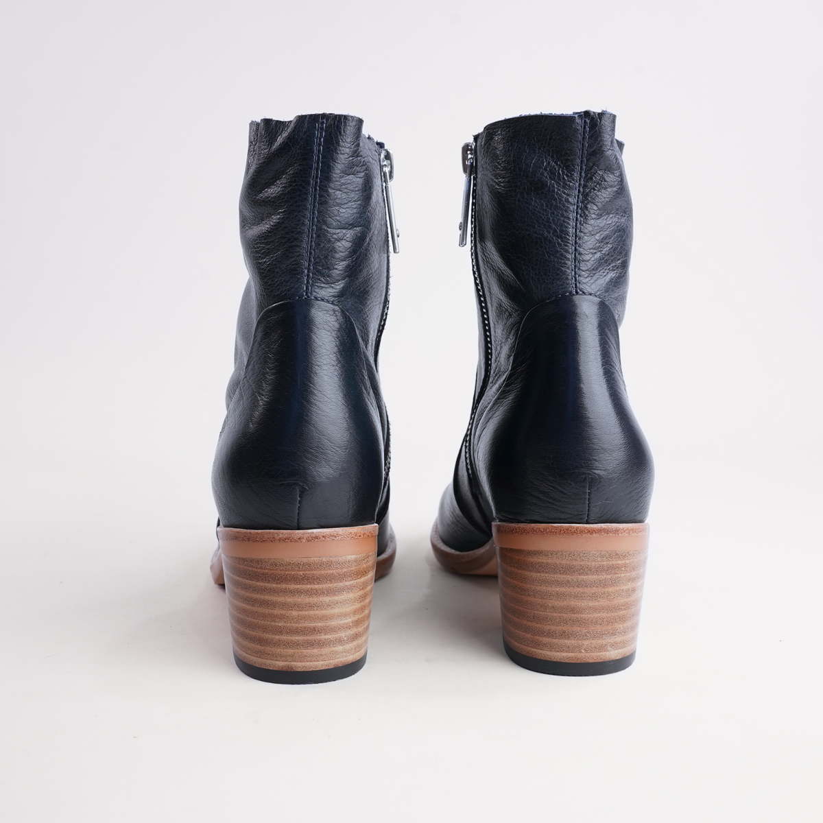 Rarna Navy Leather Ankle Boots