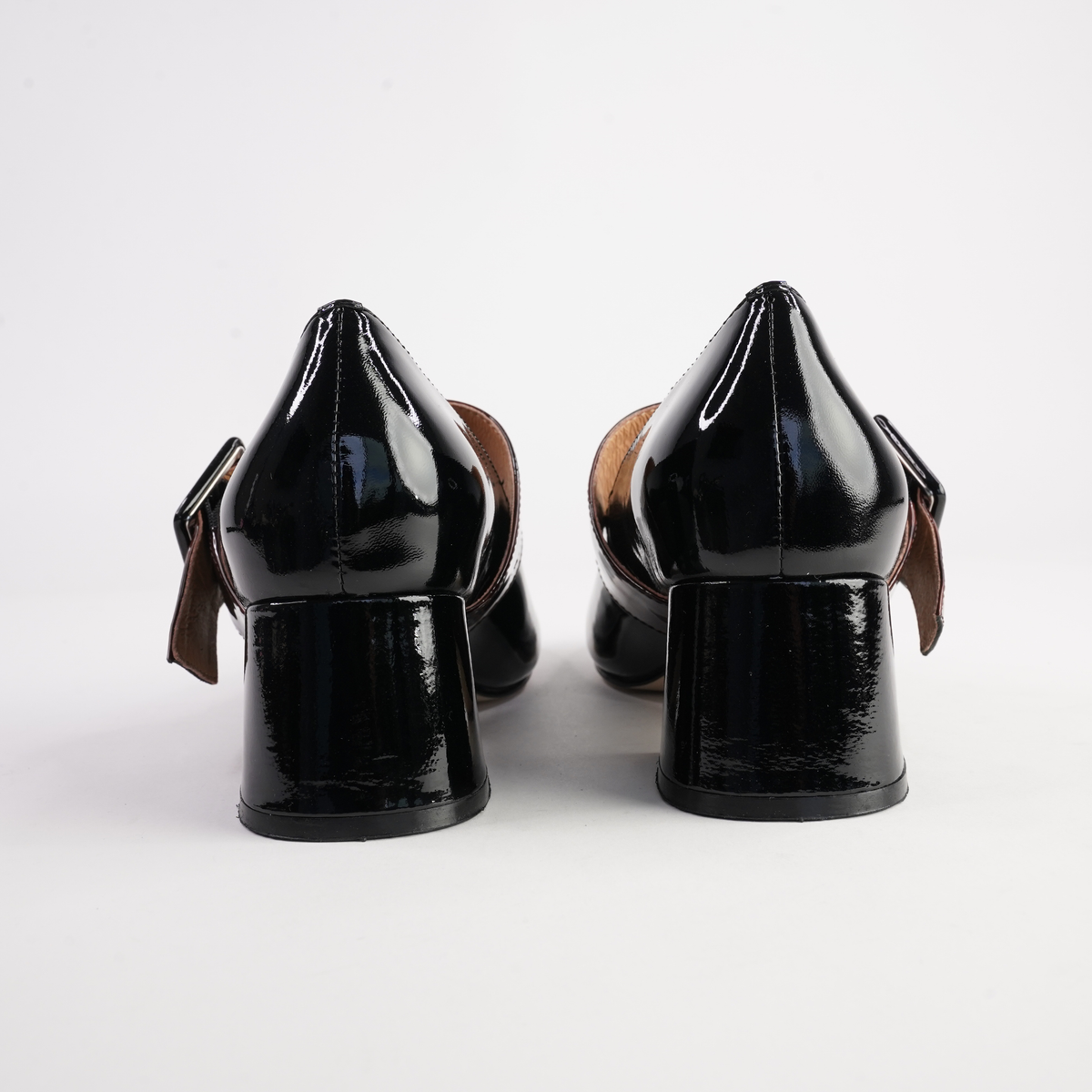 Pagoda Black Patent/ Turtle Strap Leather Heels - BRESLEY | Shouz