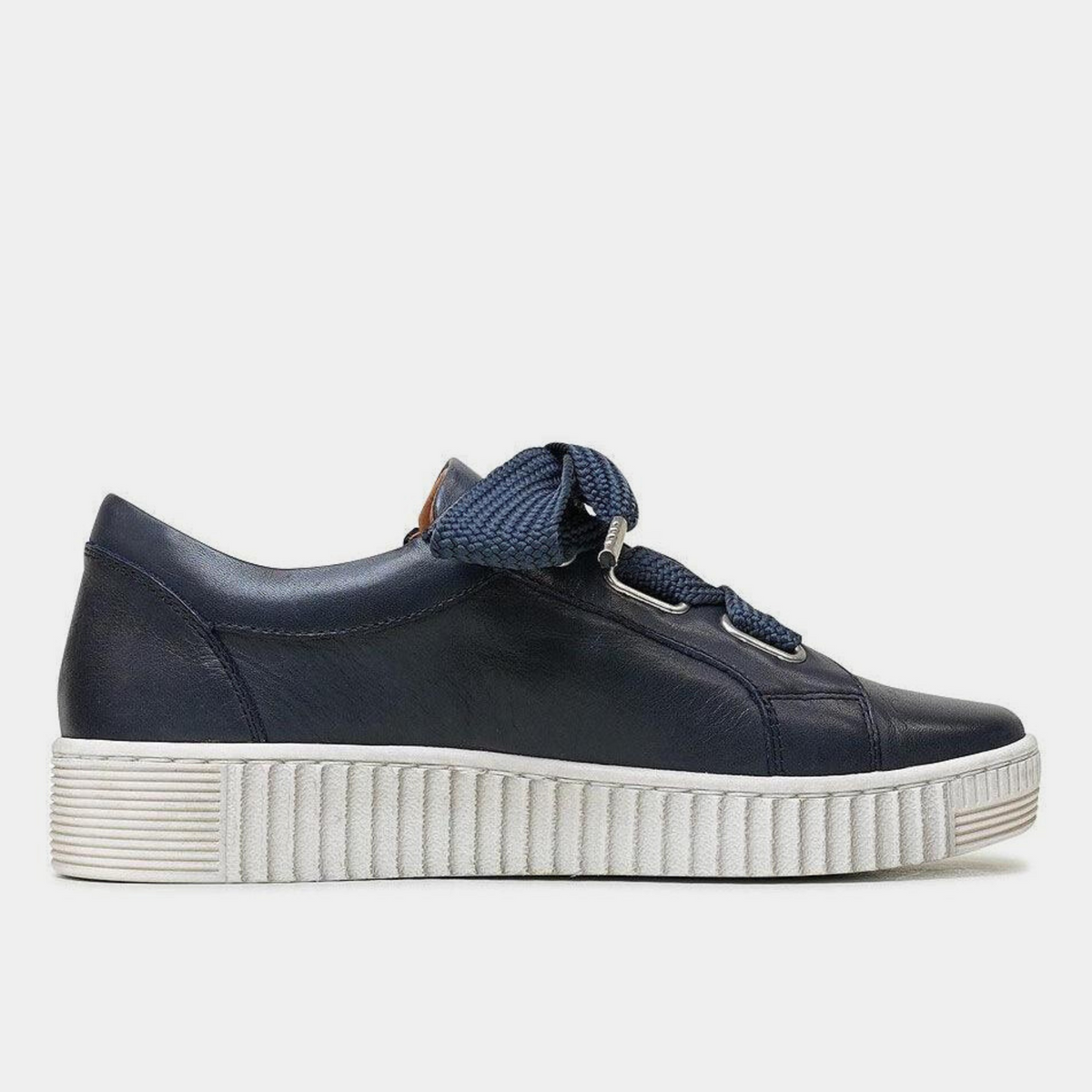 Jovi navy leather sneakers for women, featuring a casual design and sleek silhouette by EOS Footwear.