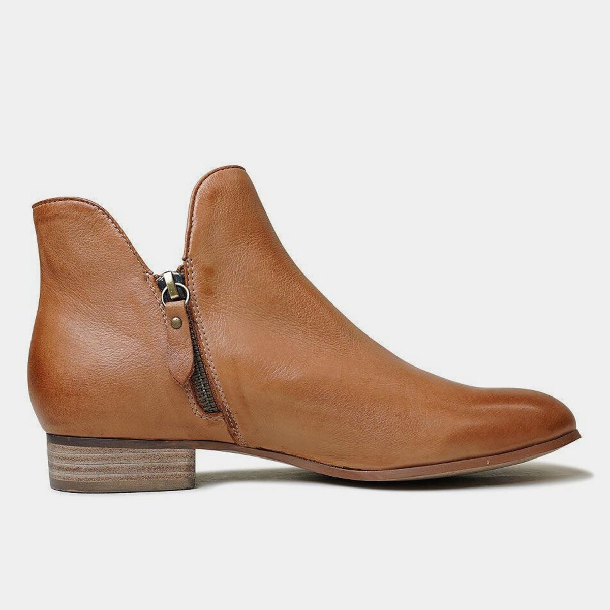 Faye Dark Tan Leather Ankle Boots