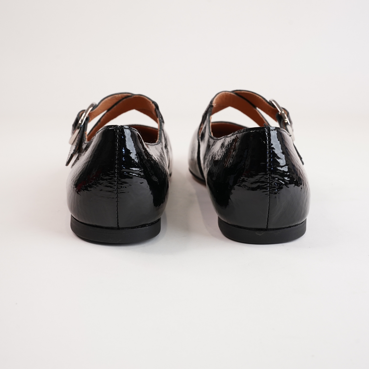 Nowa Black Crinkle Patent Leather Flats - MOLLINI | Shouz
