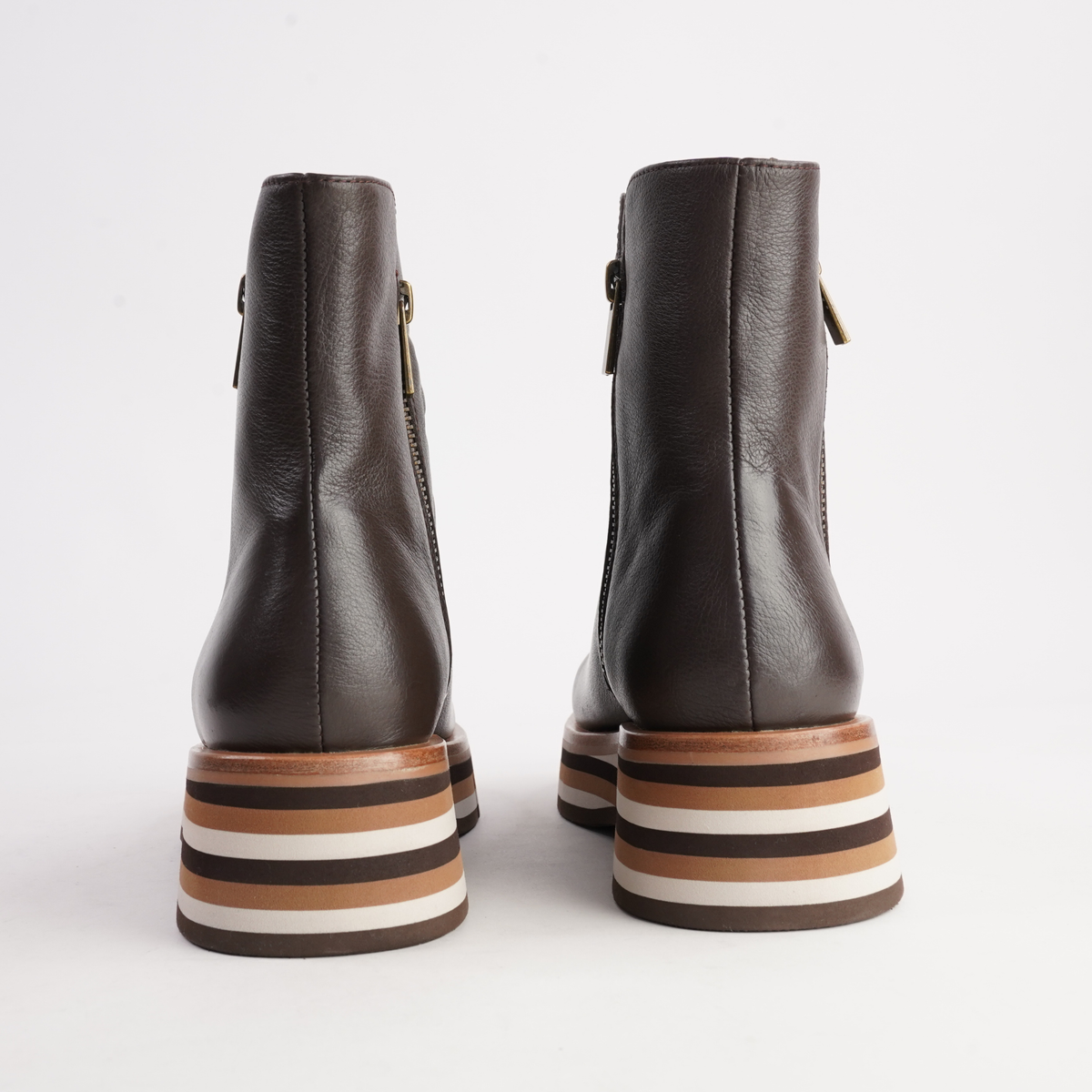 Ganni Choc Leather/ Choc Tan Multi Sole Boots - DJANGO AND JULIETTE | Shouz