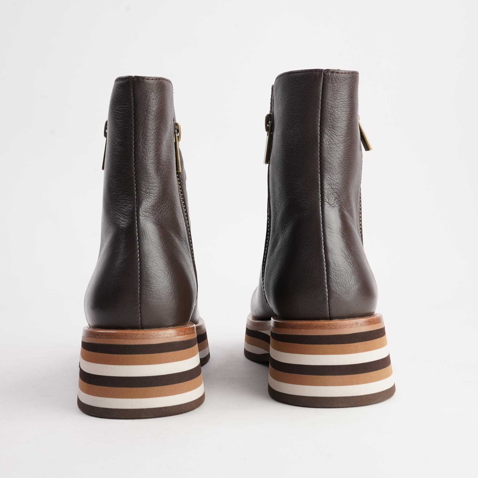 Ganni Choc Leather/ Choc Tan Multi Sole Boots - DJANGO AND JULIETTE | Shouz