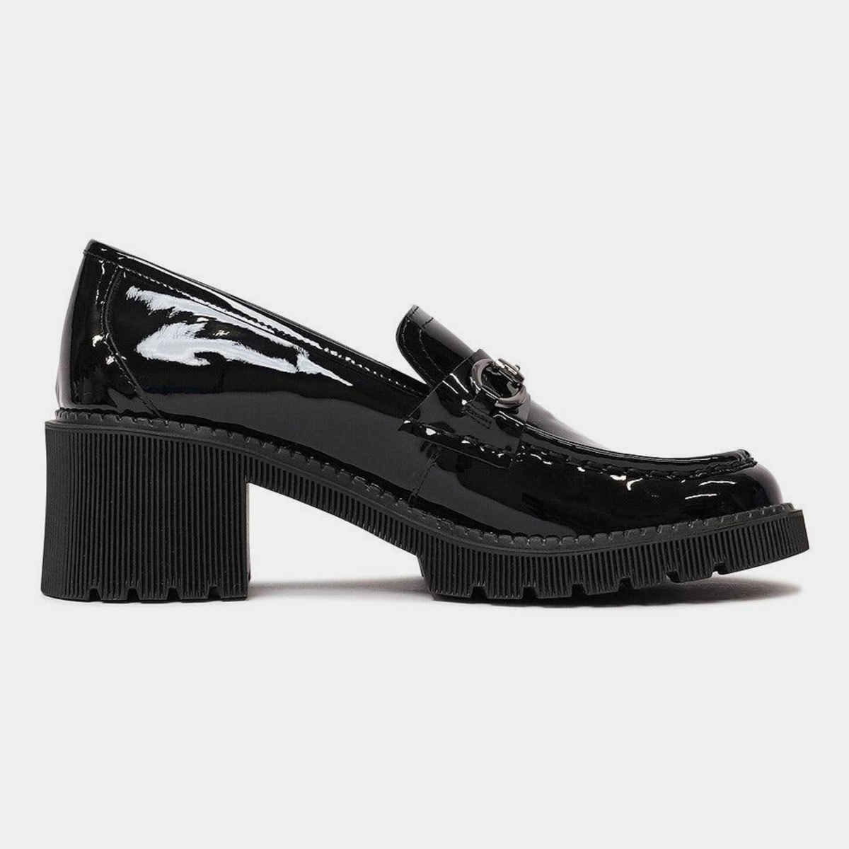 Zoey Black Patent Leather Heeled Loafers