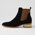 Forda Black Suede/ Leopard Elastic Ankle Boots
