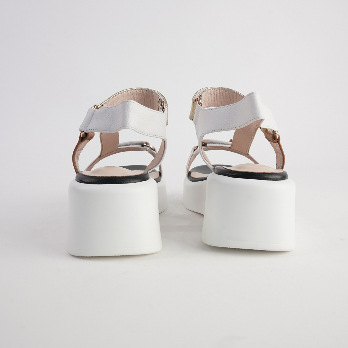 Roz White/ Gold Leather Sandals - EMMA KATE | Shouz