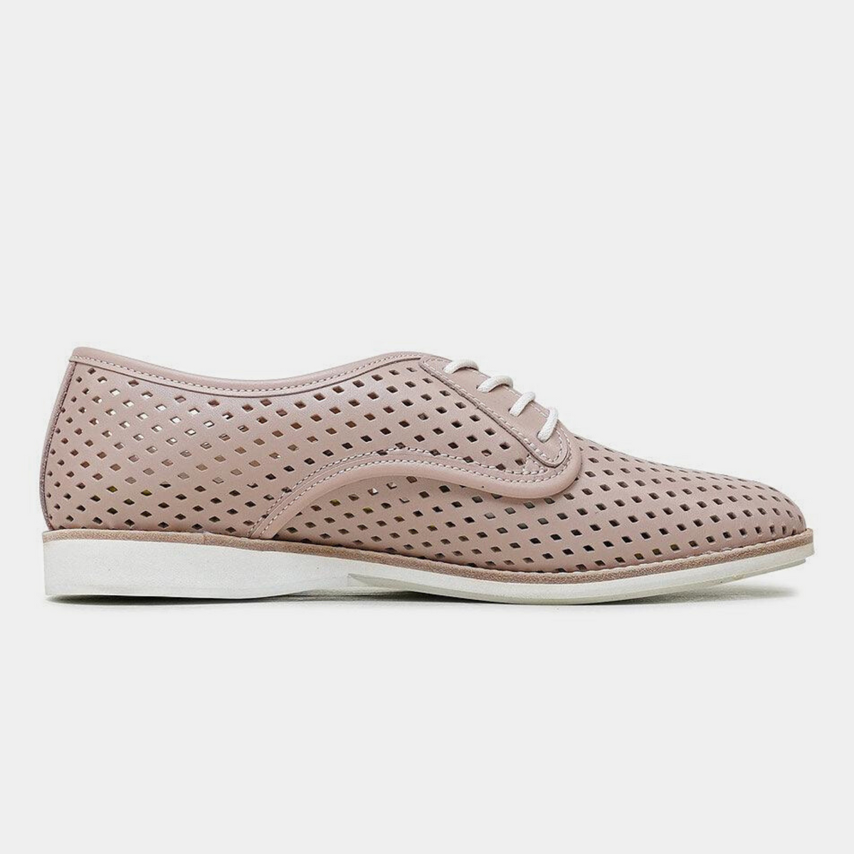 Derby Punch Chalk Pink Leather Lace Up Flats - ROLLIE | Shouz
