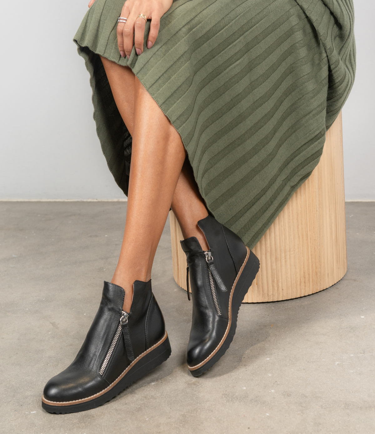 Ohmy Black/ Black Leather Ankle Boots - TOP END | Shouz