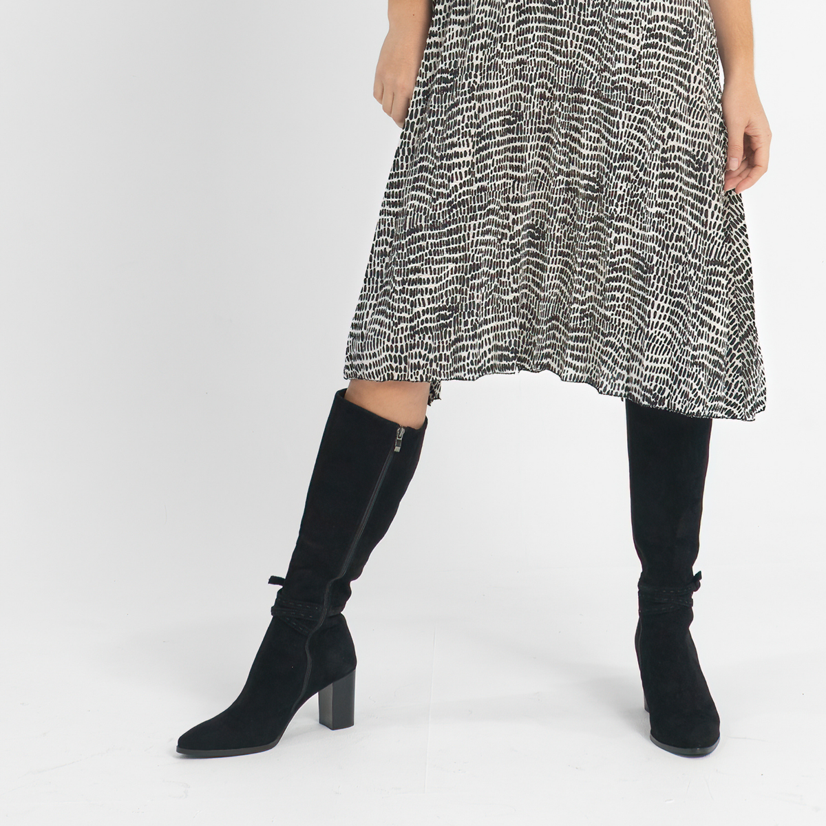 Amirie Black Suede/ Black Heel Knee High Boots - DJANGO AND JULIETTE | Shouz