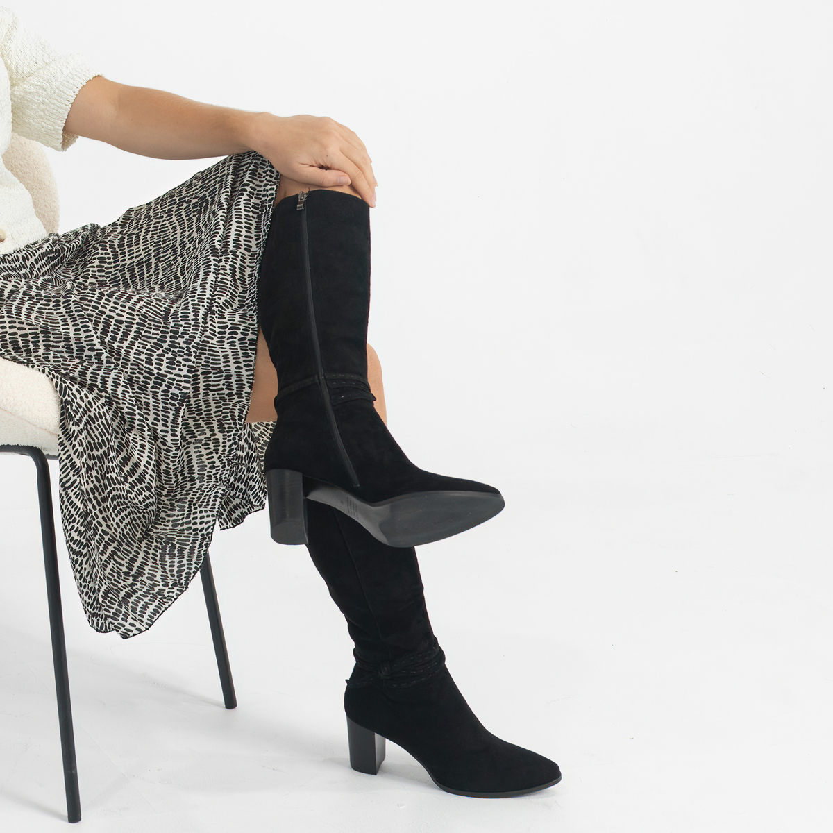Amirie Black Suede/ Black Heel Knee High Boots - DJANGO AND JULIETTE | Shouz