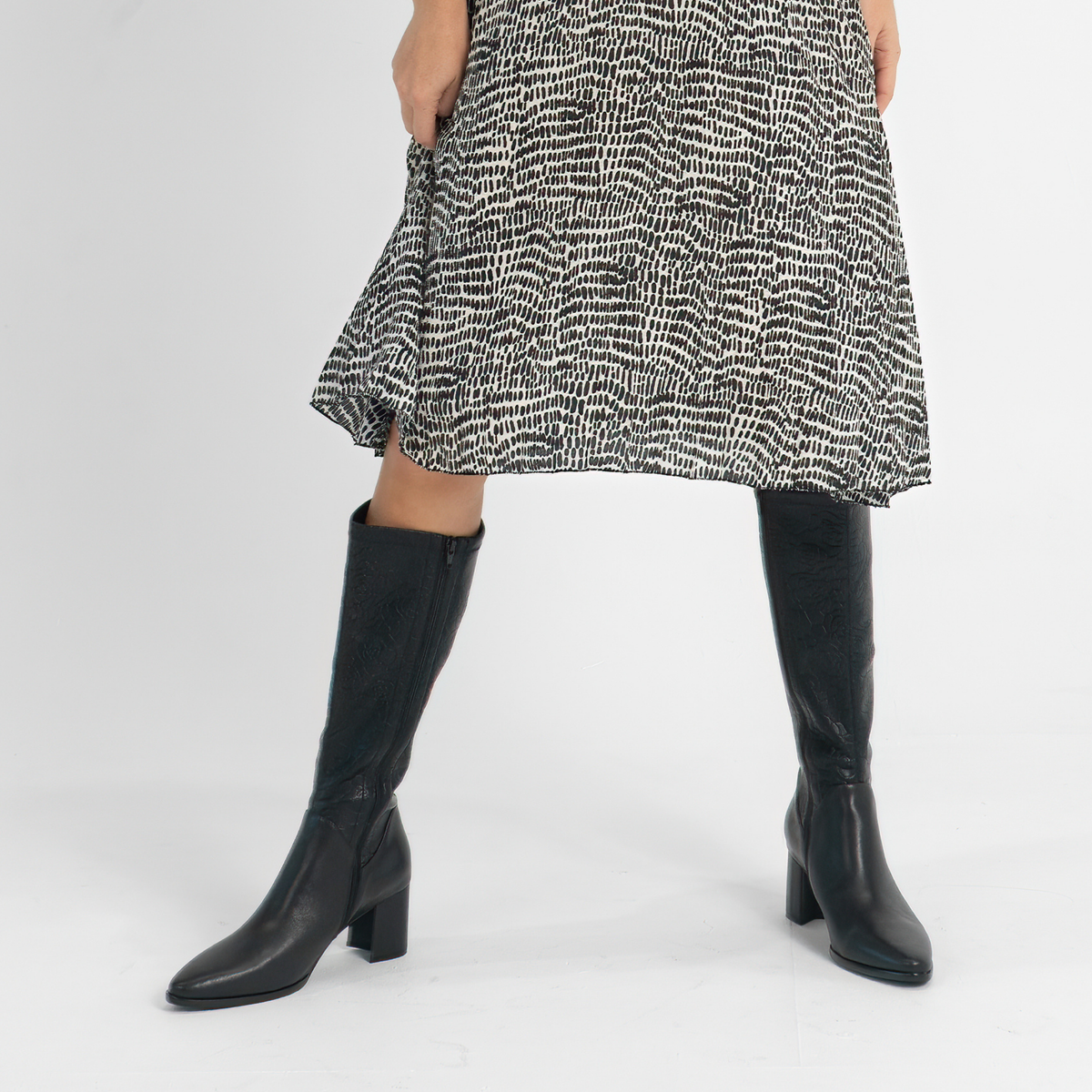 Swap Black Leather Knee High Boots