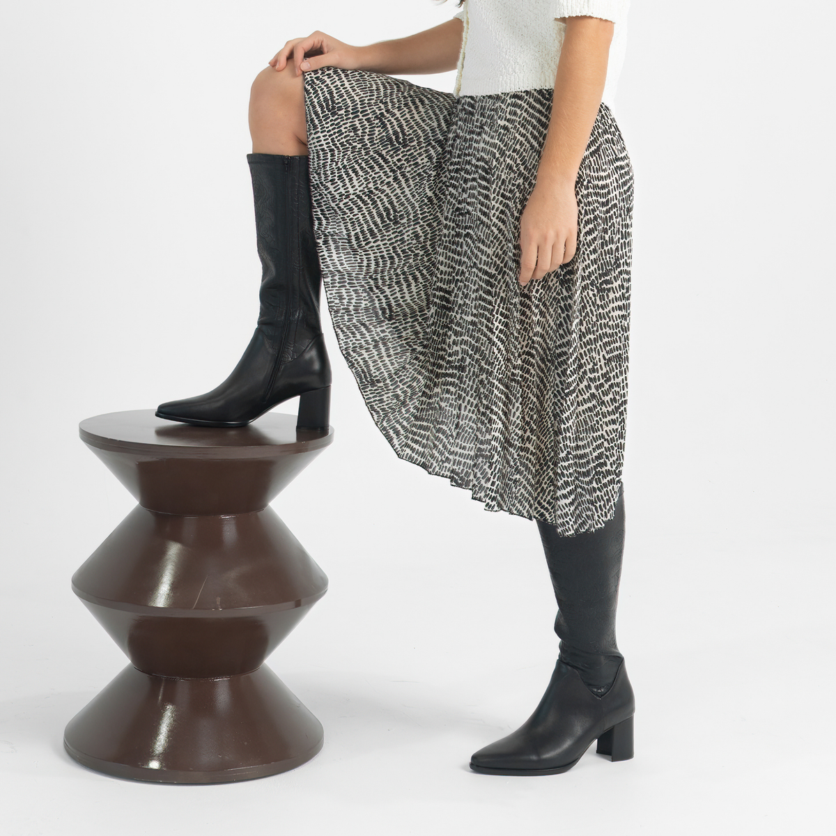 Swap Black Leather Knee High Boots