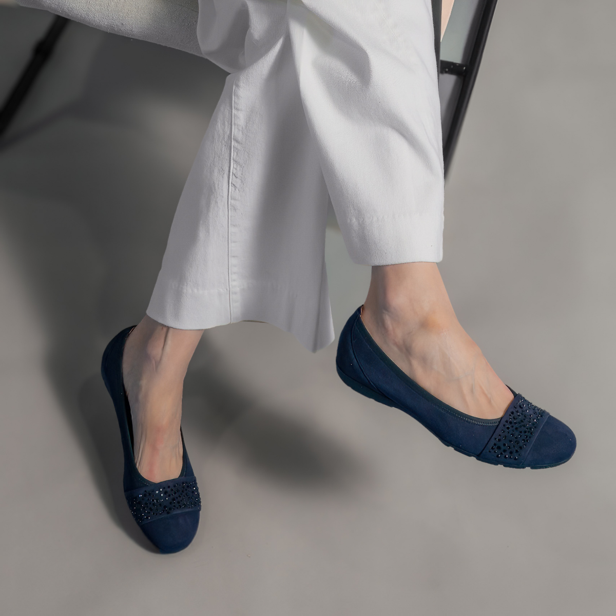 Greta Navy Suede Leather Ballet Flats - GABOR | Shouz