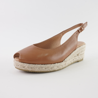 Saniarly Dark Tan Leather Espadrille Wedges