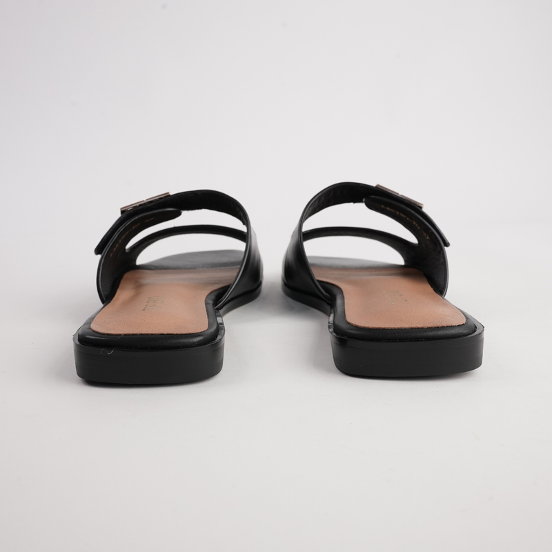 Larino Black Leather Slides
