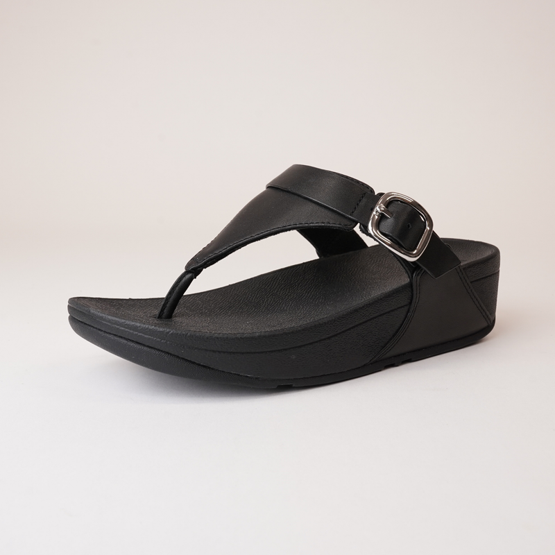 Lulu Adjustable Leather Toe Post Black Sandals