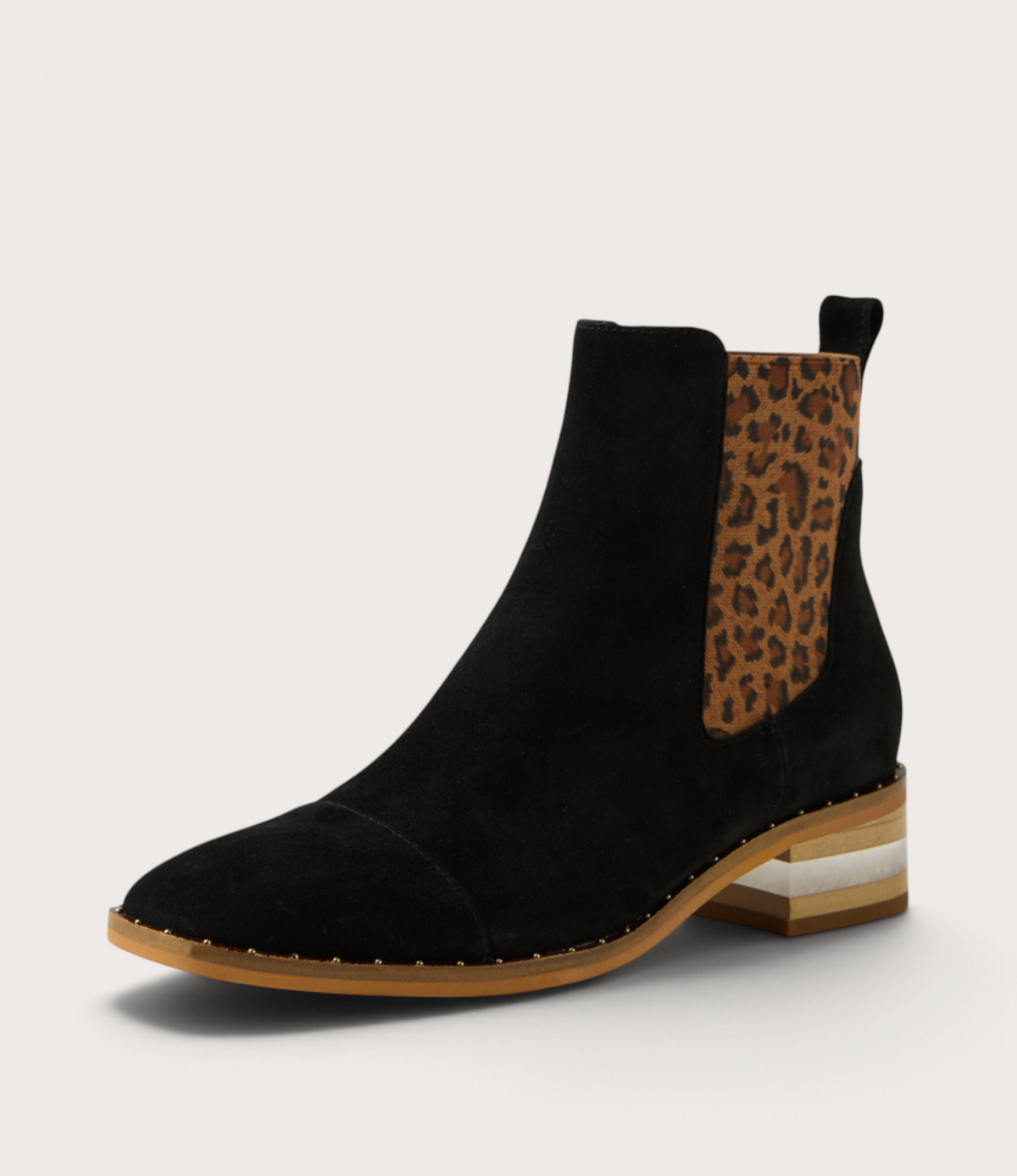 Forda Black Suede/ Leopard Elastic Ankle Boots - DJANGO AND JULIETTE | Shouz