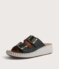 Solena Black Leather Slides