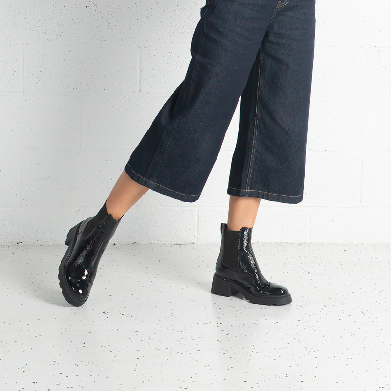 486001 Black Patent Leather Ankle Boots